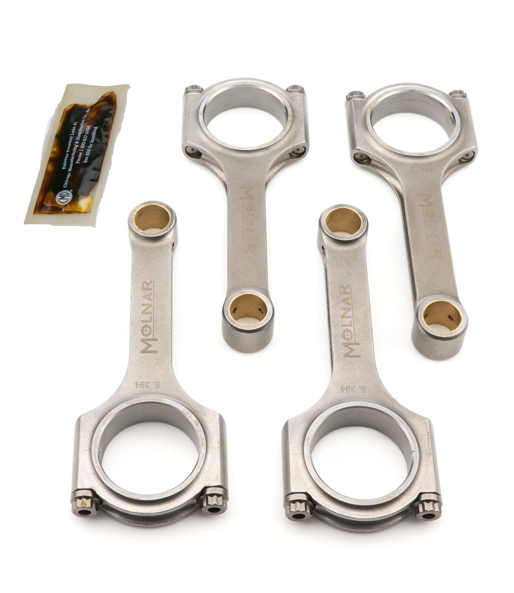 Molnar Technologies Connecting Rod - H Beam - 5.394 in Long - 3/8 in Cap Screws - ARP2000 Bolt - Billet Steel - Honda D - Series - set of HH5394CBB4-A