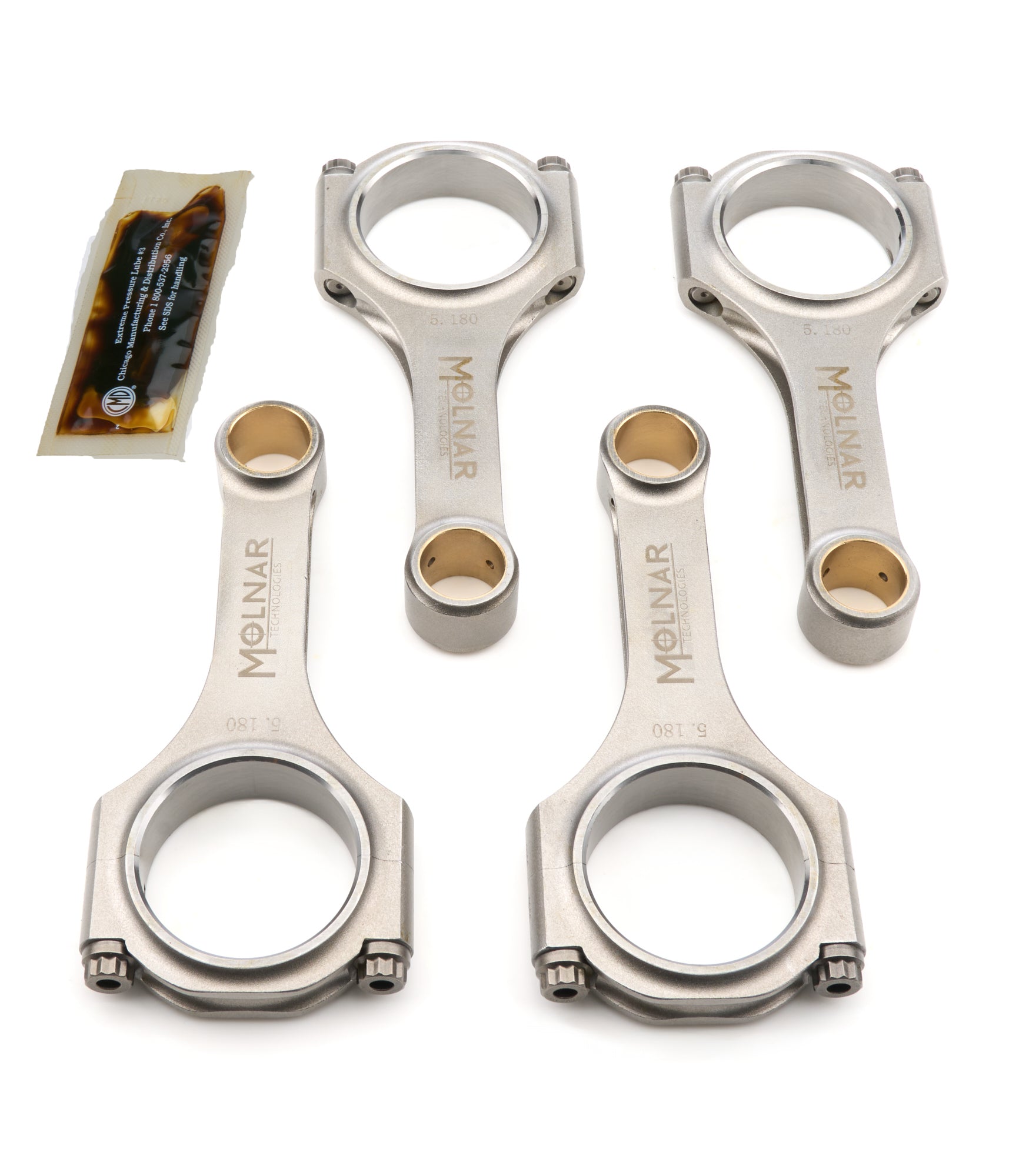 Molnar Technologies Connecting Rod - H - Beam - 5.180 in Long - Bushed - 3/8 in Cap Screws - Billet Steel - Subaru EJ - Series - set of 4 SH5180MJB4-A