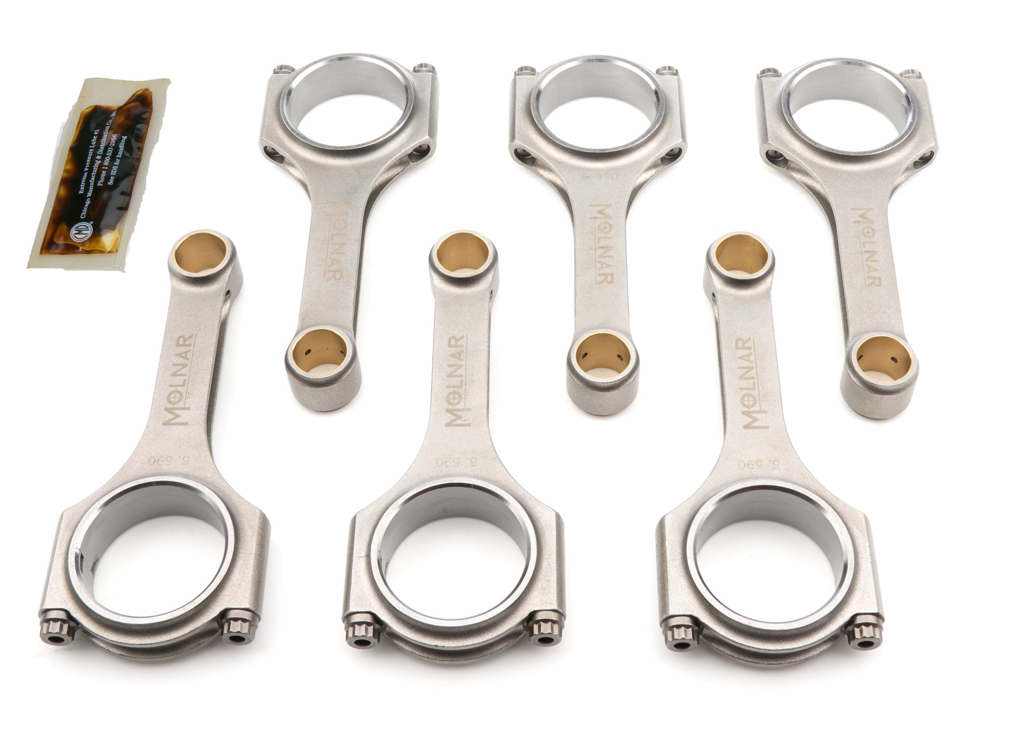 Molnar Technologies Connecting Rod - H - Beam - 5.590 in Long - Bushed - 3/8 in Cap Screws - Billet Steel - Toyota Inline - 6 - set of 6 TH5590MFB6-A
