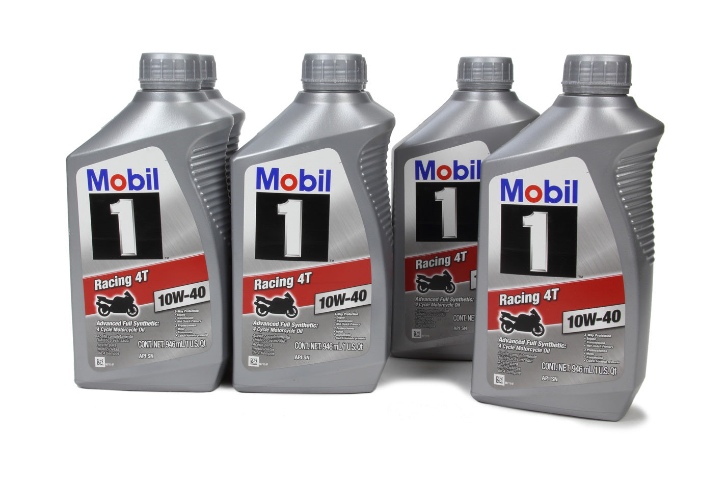 Mobil 1 Motor Oil - Racing 4T - 10W40 - Synthetic - 1 Qt Bottle - set of 6 124245