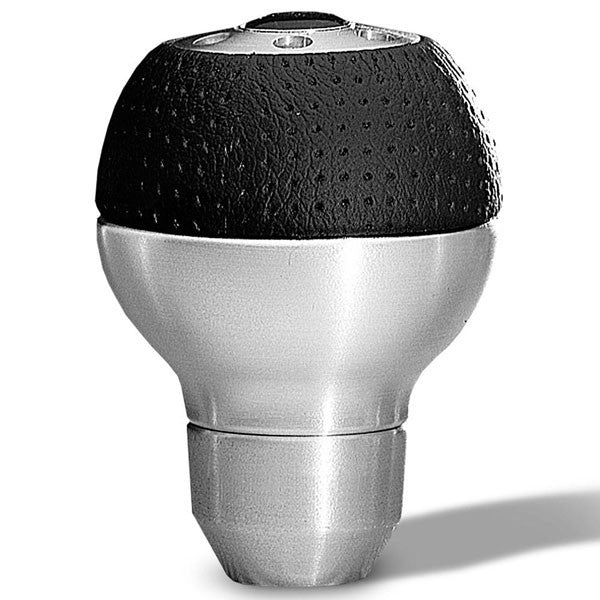 MOMO Tuning & Safety Shifter Knob - Race Aluminum - set Screw Attachment - Aluminum - Black Leather / Machined - Universal - each ALUAIR