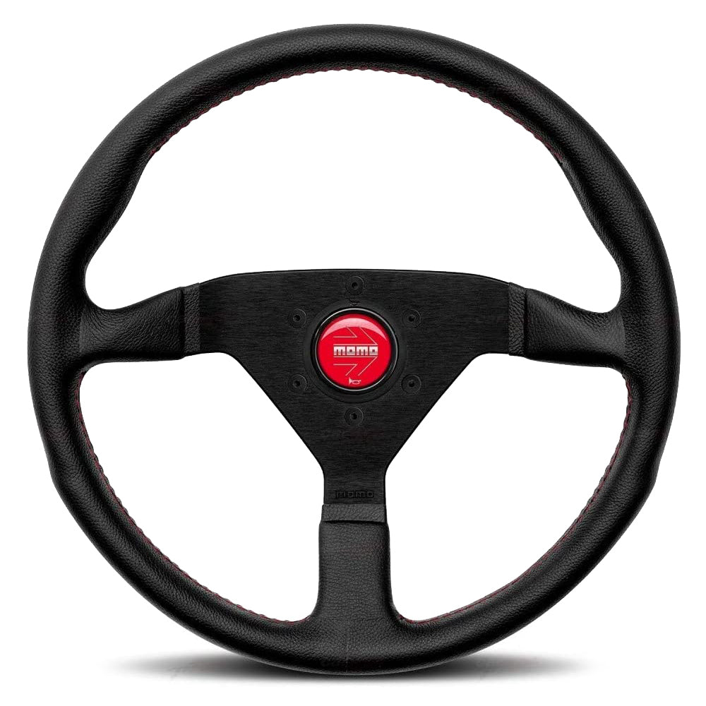 MOMO Tuning & Safety Steering Wheel - Monte Carlo - 320 Mm Diameter - 40 Mm Dish - 3 - Spoke - Black Leather Grip - Aluminum - Black Anodize MCL32BK3B