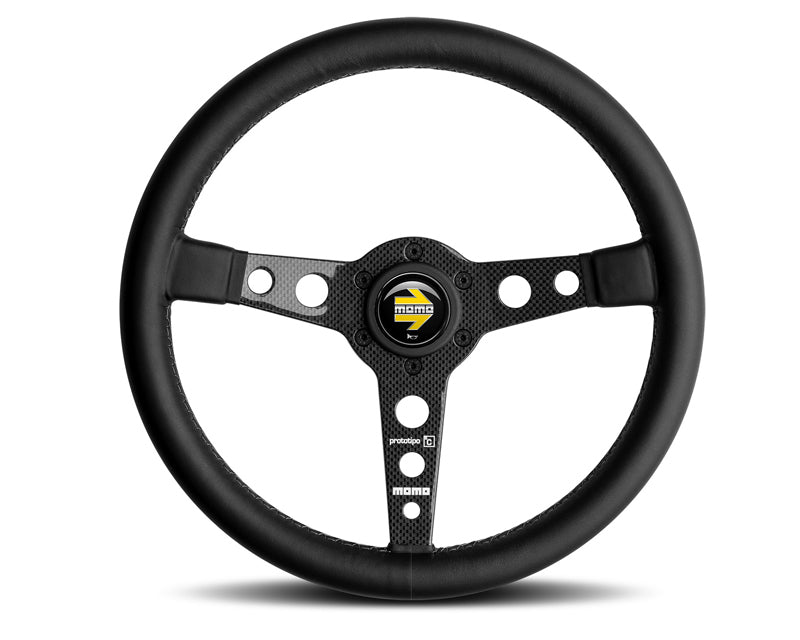 MOMO Tuning & Safety Steering Wheel - Prototipo 6C - 350 Mm Diameter - 39 Mm Dish - 3 - Spoke - Black Leather Grip - Carbon Fiber - Natural PRO35BK1C