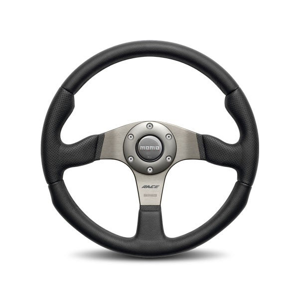 MOMO Tuning & Safety Steering Wheel - Race - 350 Mm Diameter - 40 Mm Dish - 3 - Spoke - Black Leather Grip - Aluminum - Gray Anodized - each RCE35BK1B