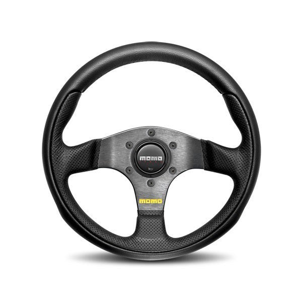 MOMO Tuning & Safety Steering Wheel - Team - 300 Mm Diameter - 40 Mm Dish - 3 - Spoke - Black Leather Grip - Aluminum - Black Anodized - eac TEA30BK0B