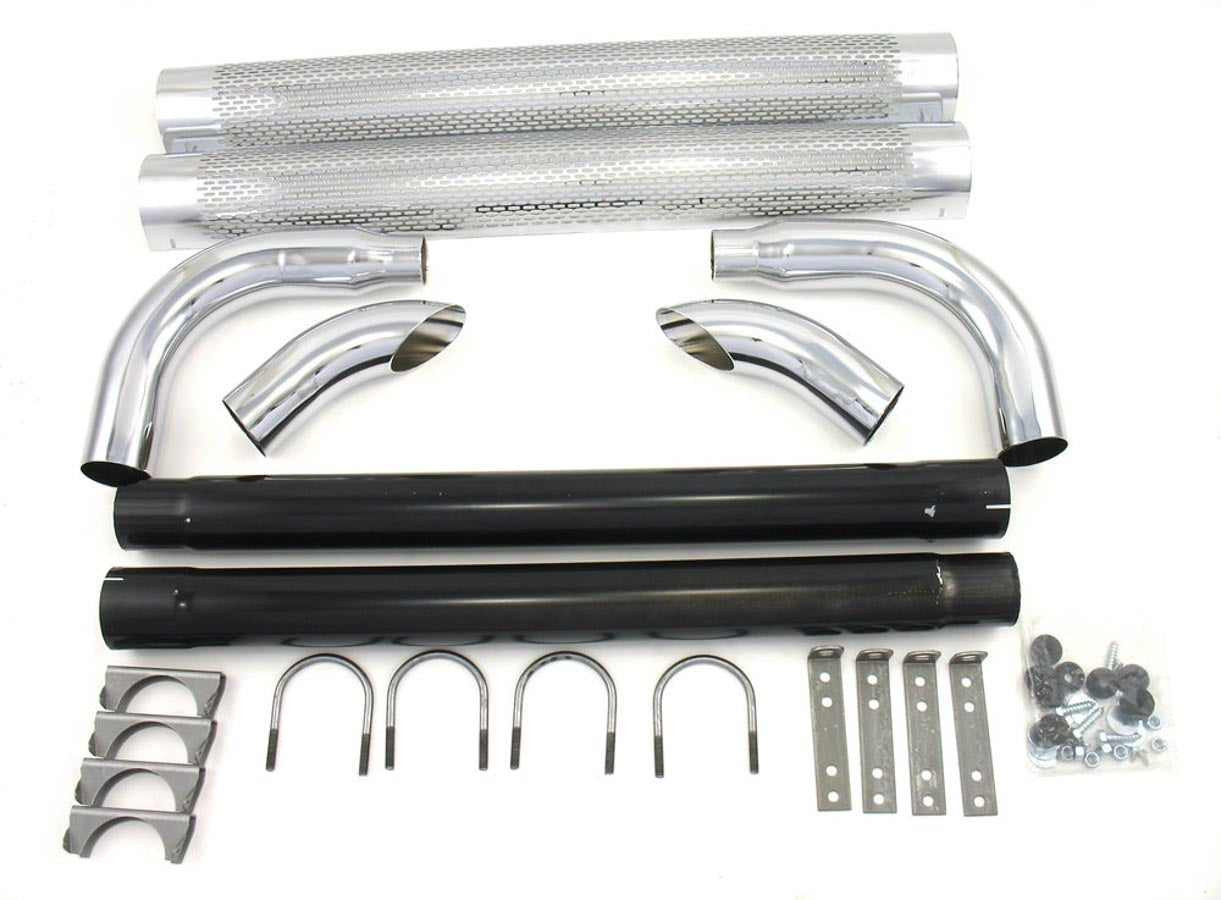 Patriot Exhaust Exhaust Side Pipes - Shielded - 50 in Long - 2 in Inlet - 3 in Outlet - Steel - Chrome - Universal - Pair H1050 product image