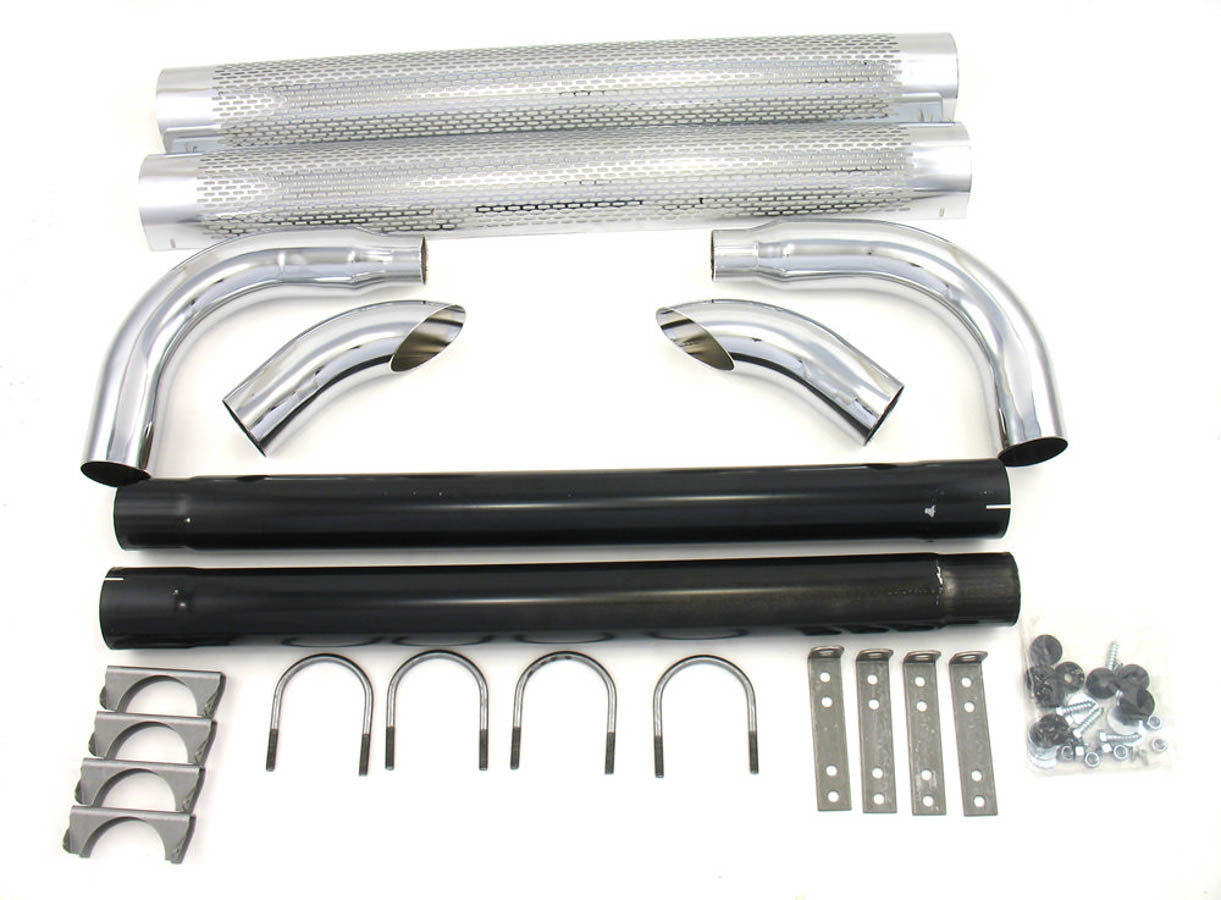 Patriot Exhaust H1070 Chrome Shielded Side Pipes, 70-Inch, 2-Inch Inlet, 3-Inch Outlet, Pair