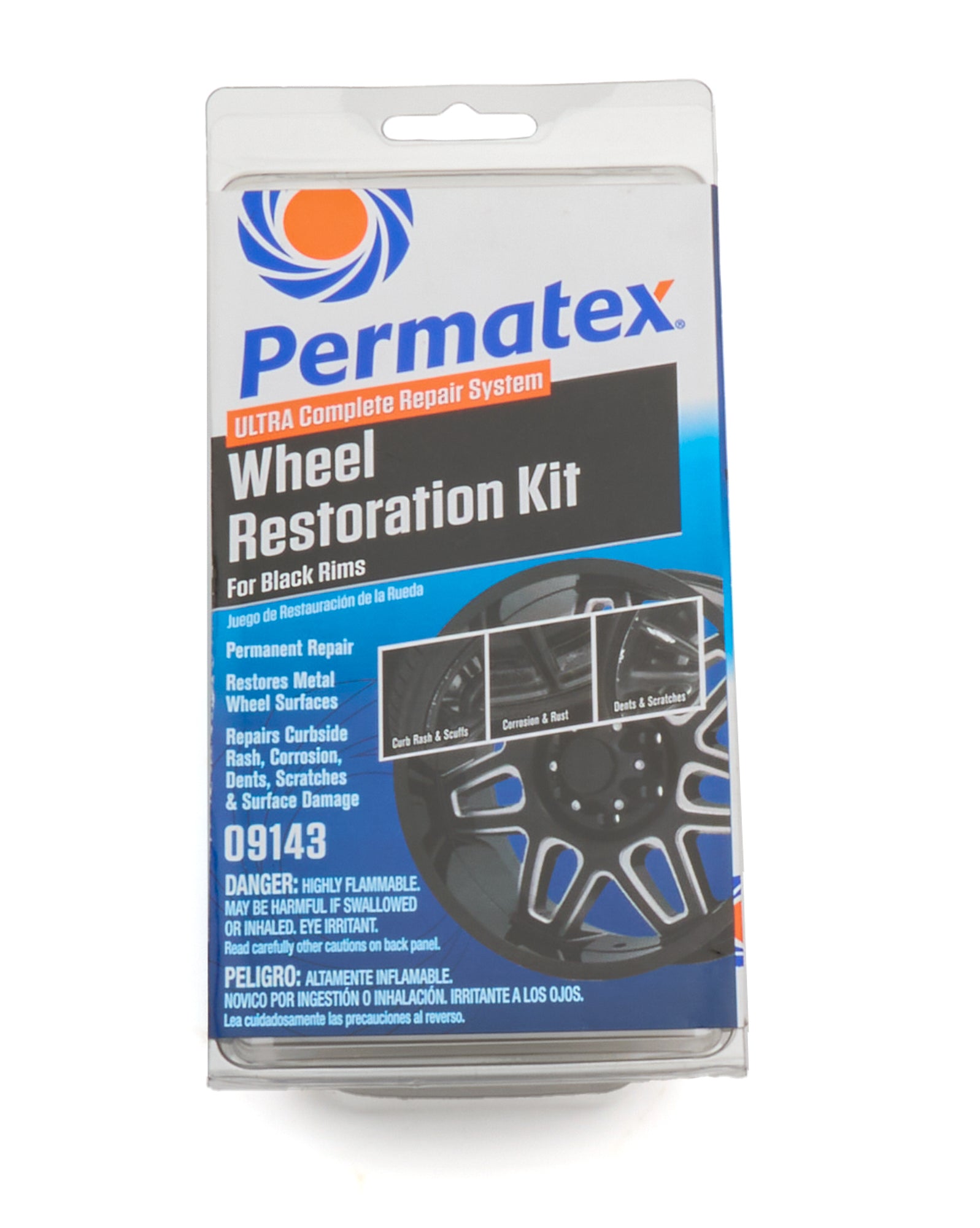 Permatex Wheel Restoration Kit - Metal Prep / Paint / Filler - Black - Kit 09143