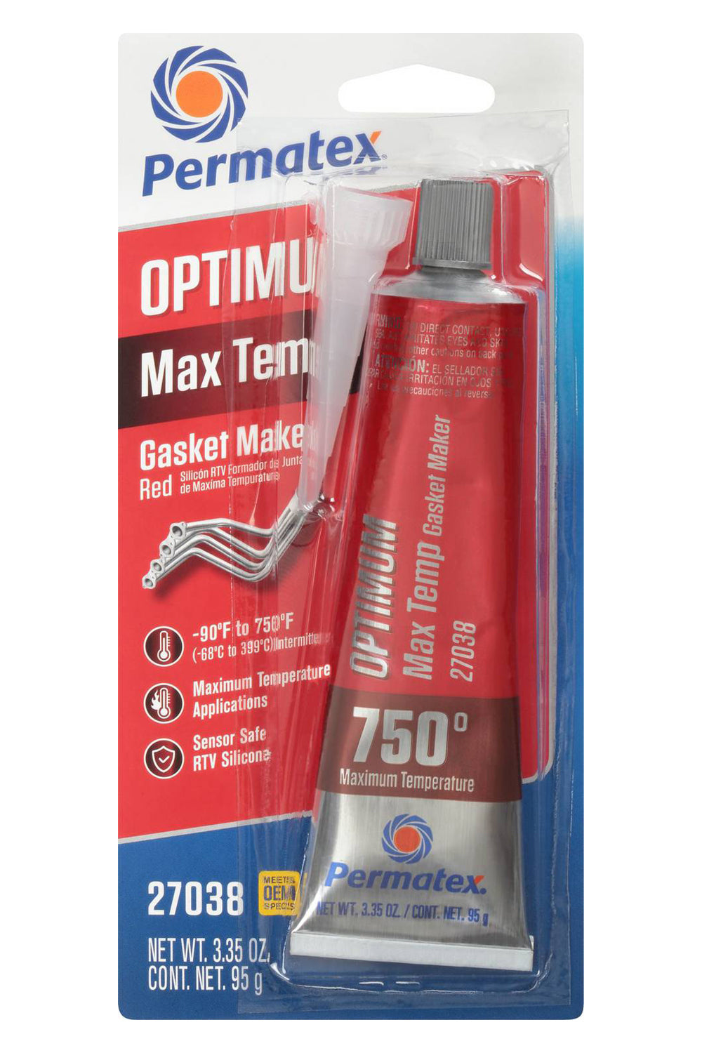 Permatex Optimum Red RTV High-Temperature Silicone Sealant 27038, 3 oz Tube