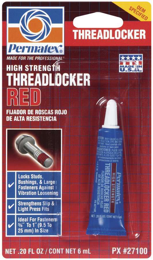 Permatex 27100 Red High-Strength Threadlocker, 6 mL Tube