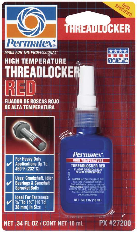 Permatex Hi-Temp Red High-Strength Threadlocker 27200, 10 mL Bottle
