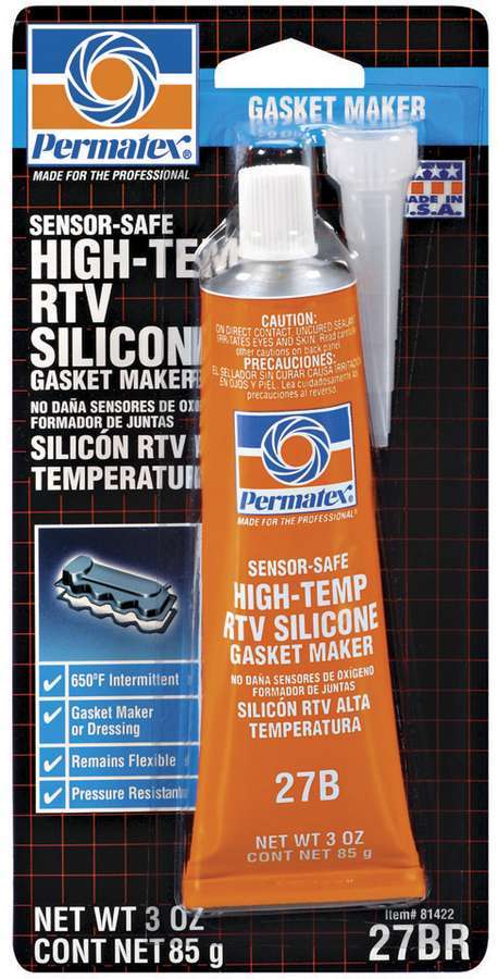 Permatex 81422 Sensor-Safe High-Temperature RTV Silicone Sealant, 3 oz Tube