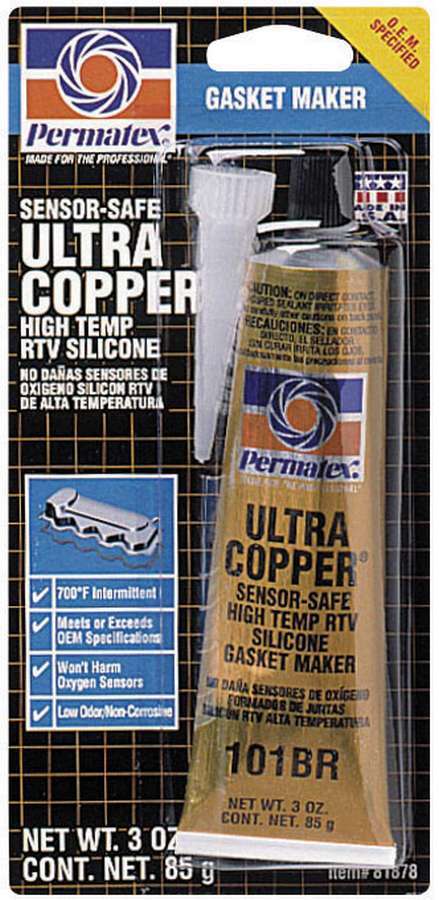 Permatex Ultra Copper Maximum Temperature RTV Silicone Gasket Maker 81878, 3 oz Tube