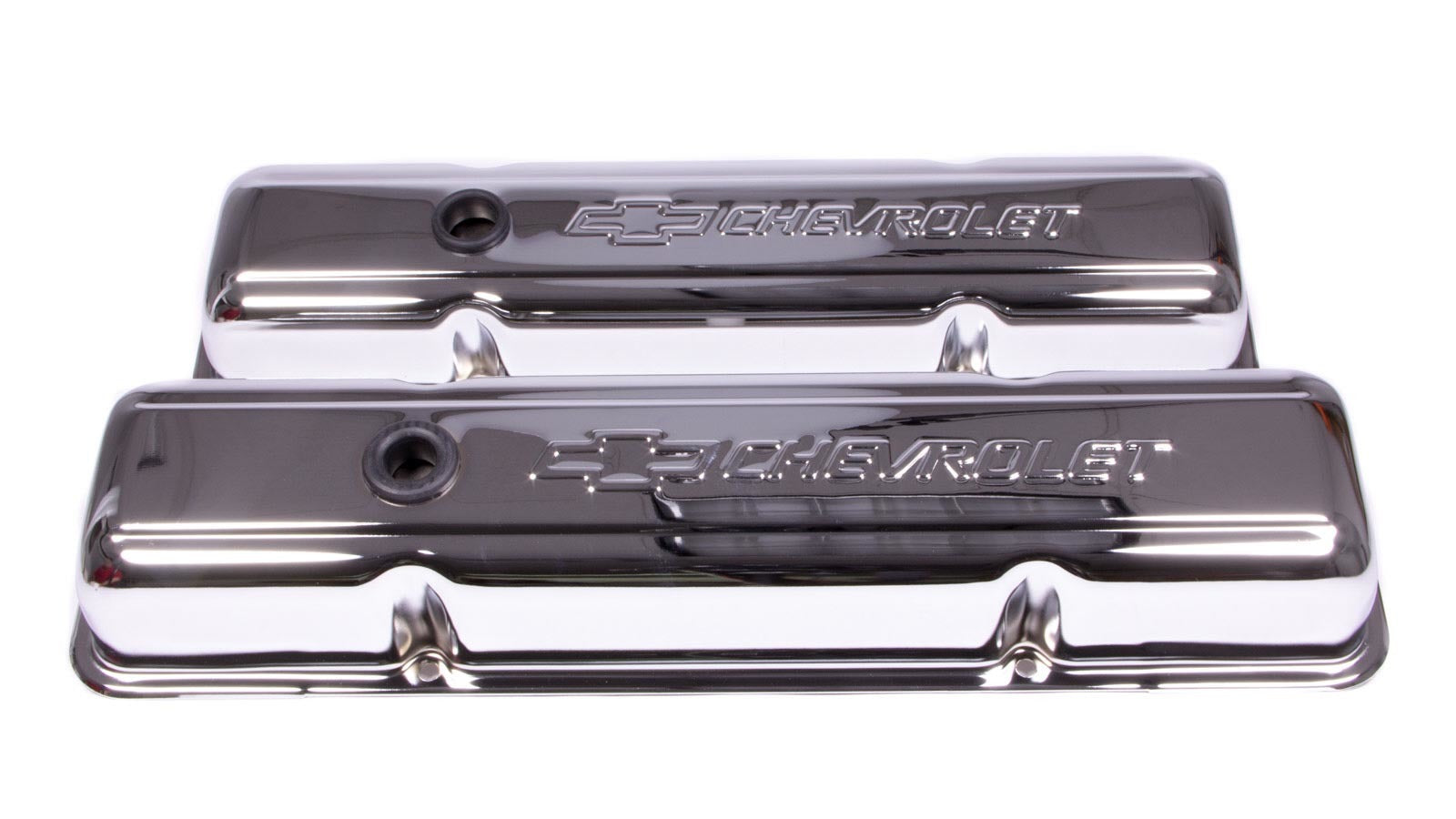 PROFORM 141-102 Chrome Baffled Valve Covers with Chevrolet Bowtie Logo for Small Block Chevy