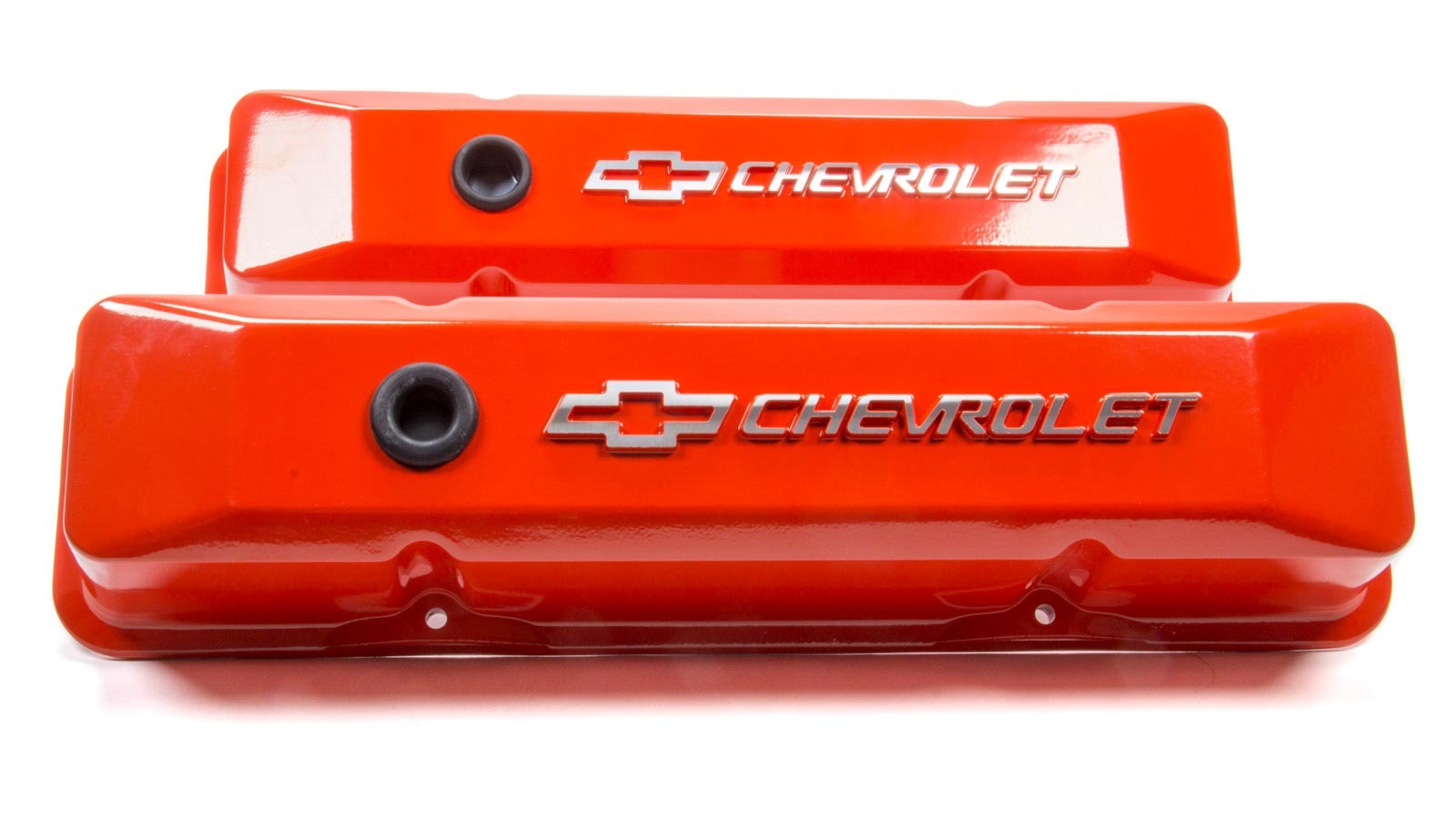 PROFORM 141-120 SBC Chevy Orange Die-Cast Valve Covers with Raised Bowtie Emblem