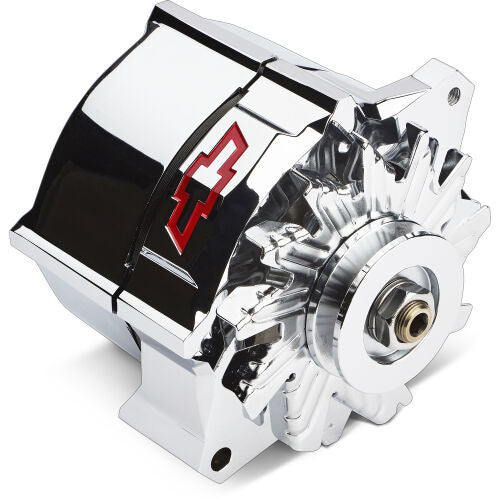 PROFORM 141-155 100 Amp Chrome Slant-Edge Alternator with Recessed Red Chevy Bowtie Emblem