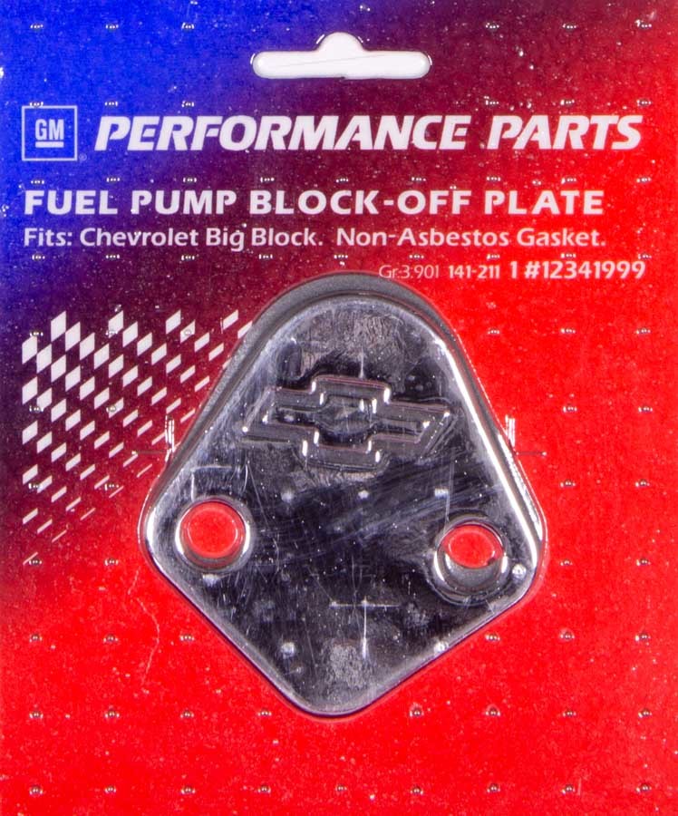 PROFORM 141-211 BBC Bowtie Fuel Pump Block-Off Plate, Chrome Steel