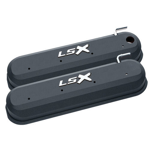 PROFORM 141-256 GM LS-Series Slant-Edge Tall Baffled Valve Covers with Breather Holes, Black Aluminum, Pair