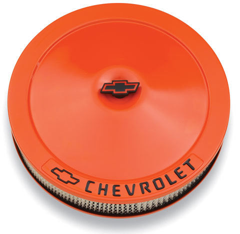PROFORM 141-785 Classic Air Cleaner Assembly with Chevrolet Logo, 14-Inch Round, Black and Orange