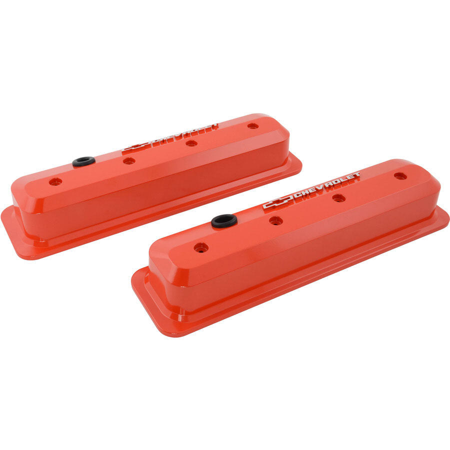 PROFORM 141-841 SBC Slant-Edge Valve Covers with Raised Chevrolet Logo, Orange