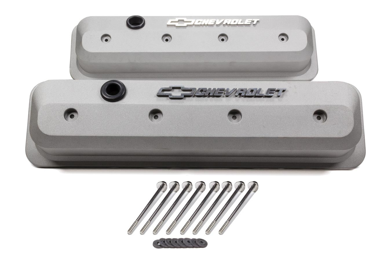 PROFORM 141-842 SBC Slant-Edge Tall Baffled Valve Covers with Breather Hole, Gray Crinkle Aluminum