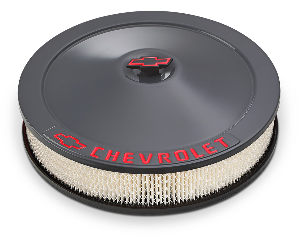 PROFORM 141-882 Classic Air Cleaner Assembly for Small Block Chevy, 14-Inch Round, Gray Steel with Bowtie Logo