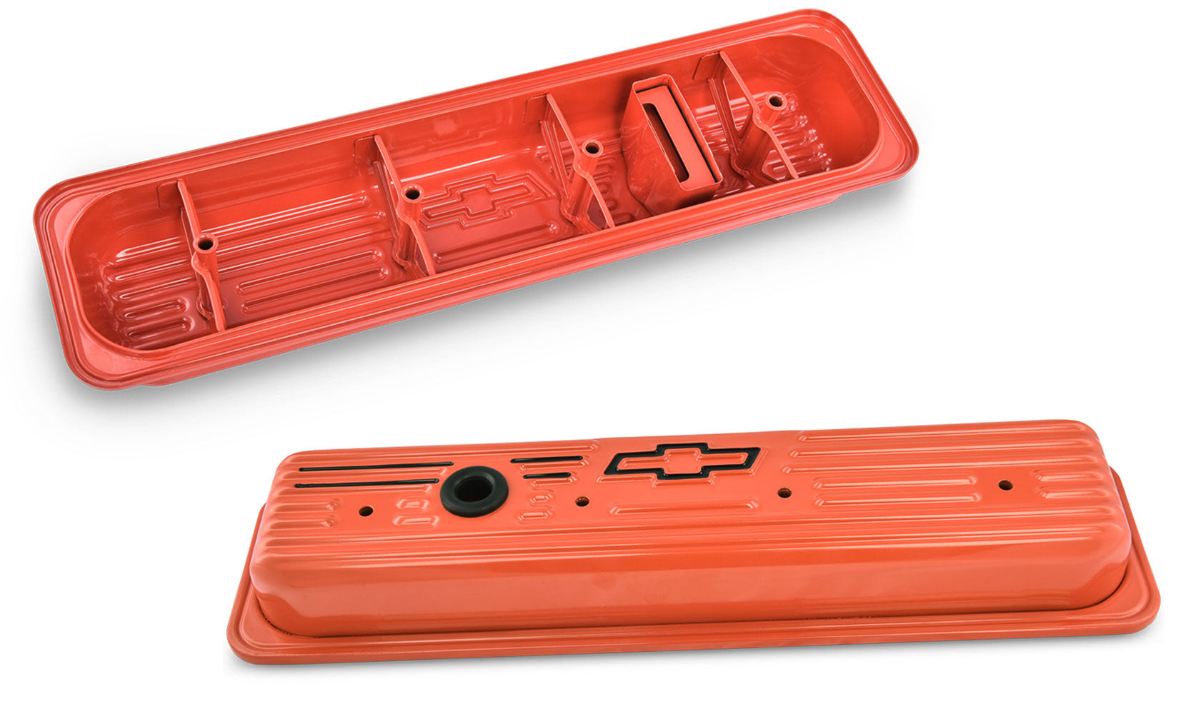 PROFORM 141-918 SBC Center-Bolt Ribbed Valve Covers, Orange, Pair