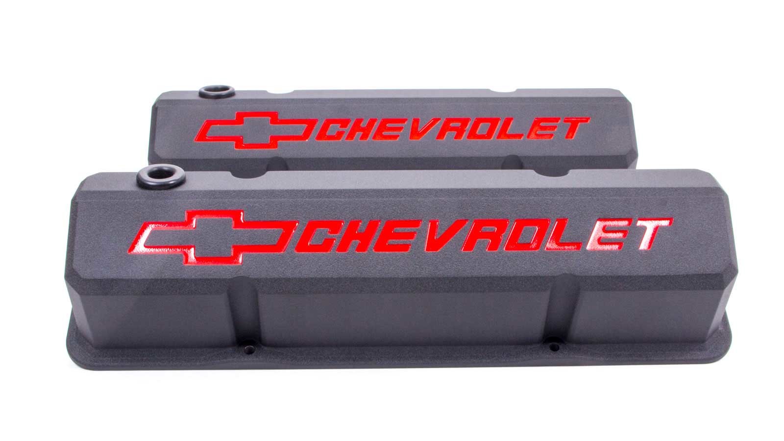 PROFORM 141-928 Slant-Edge Tall Baffled Valve Covers with Breather Hole for Small Block Chevy, Black Crinkle Aluminum