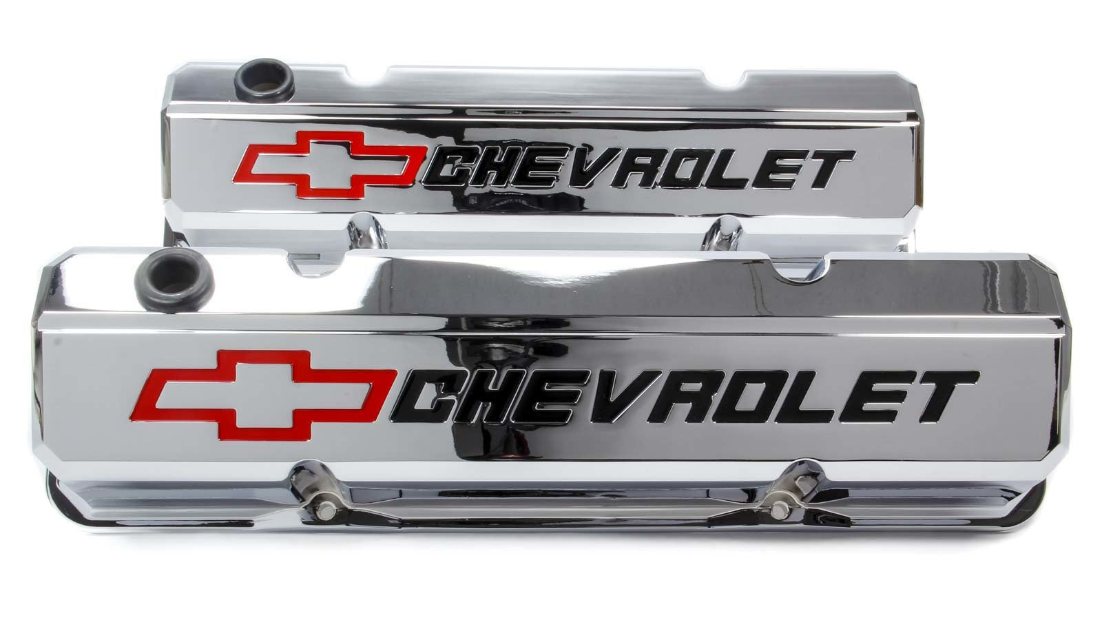 PROFORM 141-930 SBC Slant-Edge Tall Chrome Valve Covers with Recessed Bowtie Logo