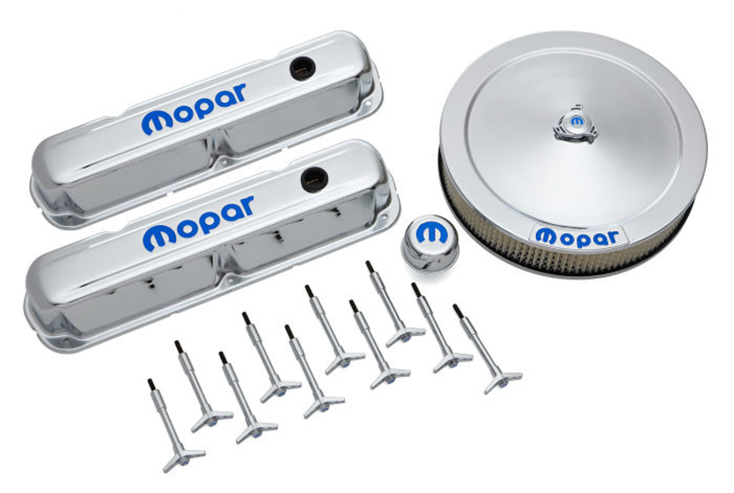 PROFORM 440-900 Chrome Engine Dress-Up Kit with Blue Mopar Logo for Small Block Mopar