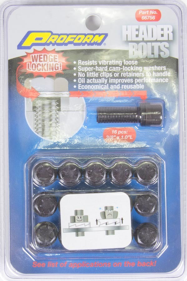 PROFORM 66756 Wedge Locking Header Bolts, 3/8-16 x 1 Inch, Hex Head, Black Oxide Steel, Set of 16
