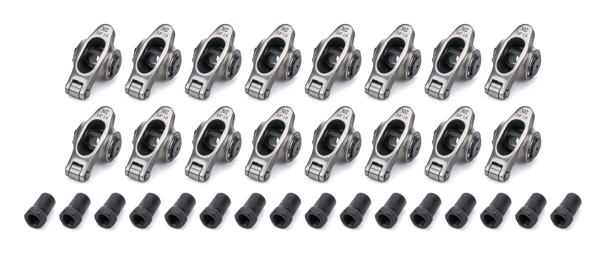 PRW Elite Series Rocker Arms 62302316, 1.60 Ratio, 3/8-Inch Stud Mount, Full Roller, Stainless Steel, Set of 16