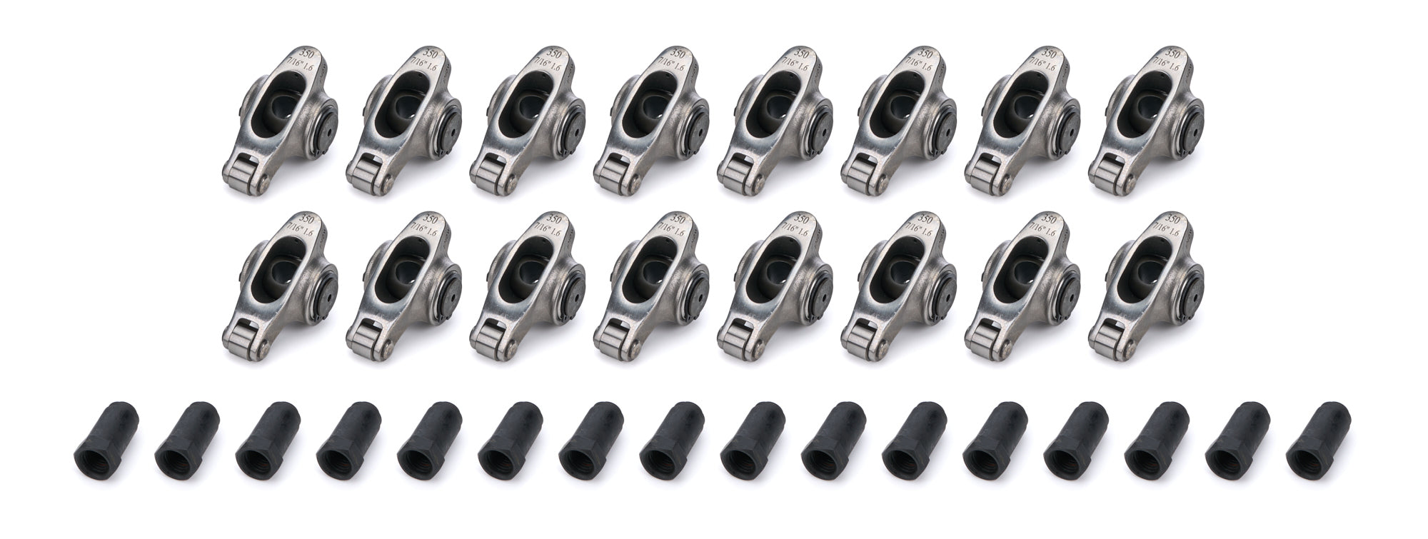 PRW Elite Series Rocker Arms 62350716, 1.60 Ratio, 7/16-Inch Stud Mount, Full Roller, Stainless Steel, Small Block Chevy
