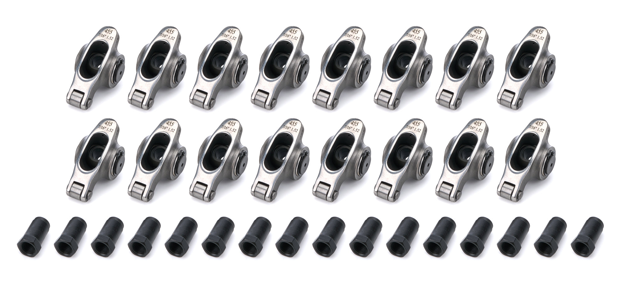 PRW Elite Series Pontiac V8 Rocker Arms 62455752, 1.52 Ratio, 7/16-Inch Stud Mount, Full Roller, Set of 16