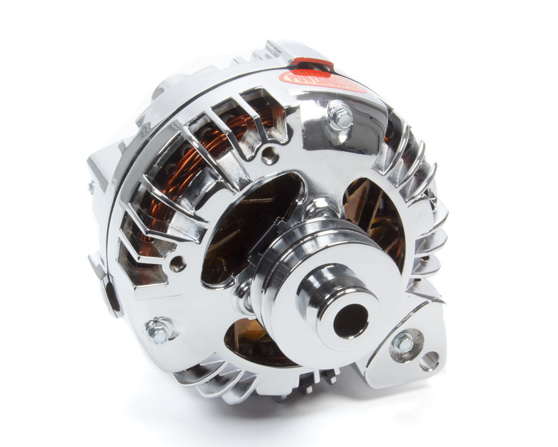 Powermaster 175091 Chrysler-Style 95-Amp Chrome Alternator with Dual V-Belt Pulley