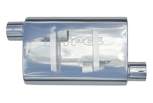 Pypes Performance Exhaust MVS13 Street Pro Muffler, 2.5-Inch Offset Inlet and Center Outlet