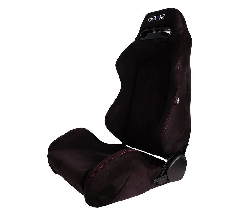 NRG Innovations RSC-220LR Seat Type-R Reclinable Black Suede W Red Stich