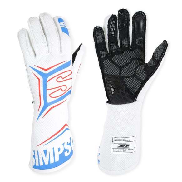 Simpson Safety Magnata Driving Gloves MGLW, Large White/Blue, SFI 3.5/5 and FIA Approved