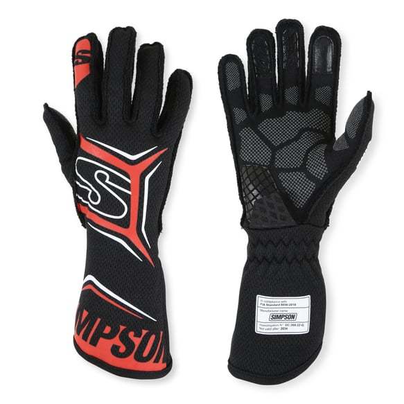 Simpson Safety Magnata Driving Gloves MGMR, Medium, Black and Red, SFI 3.5/5 and FIA Approved