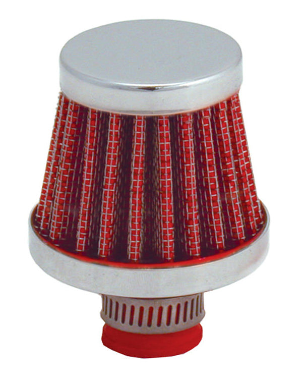 SPECTRE SPE-3992 Clamp-On Breather Filter for 3/8-1/2 in. OD Tubes, Round Steel, Chrome and Red