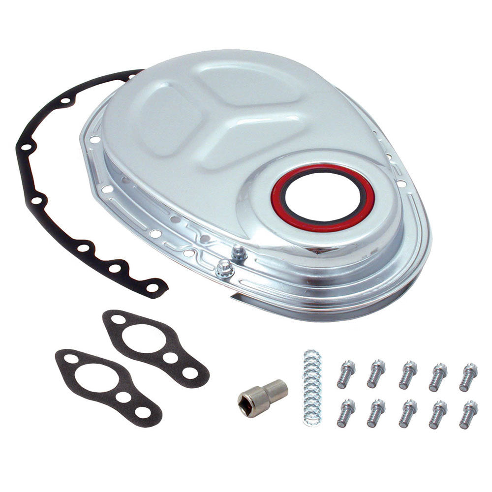 SPECTRE SPE-42353 Chrome SBC Timing Chain Cover Kit with Gasket, Hardware and Seal