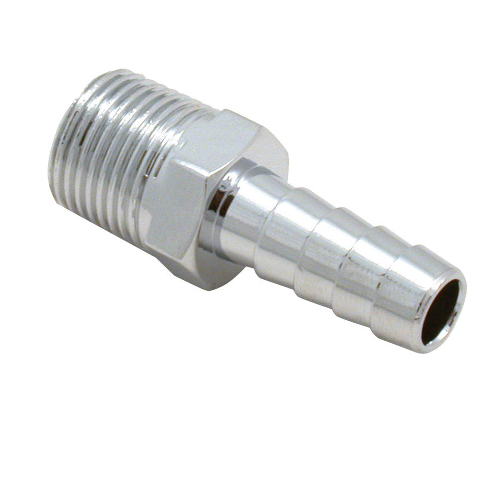 SPECTRE SPE-5945 Chrome Straight Fuel Fitting Adapter, 3/8 in NPT Male to 3/8 in Hose Barb