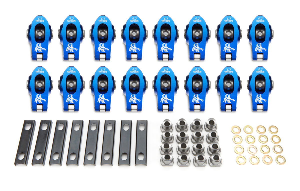 Scorpion Performance GM LS Roller Rocker Arm Set 1.7 Ratio 8mm Pedestal Mount 1098
