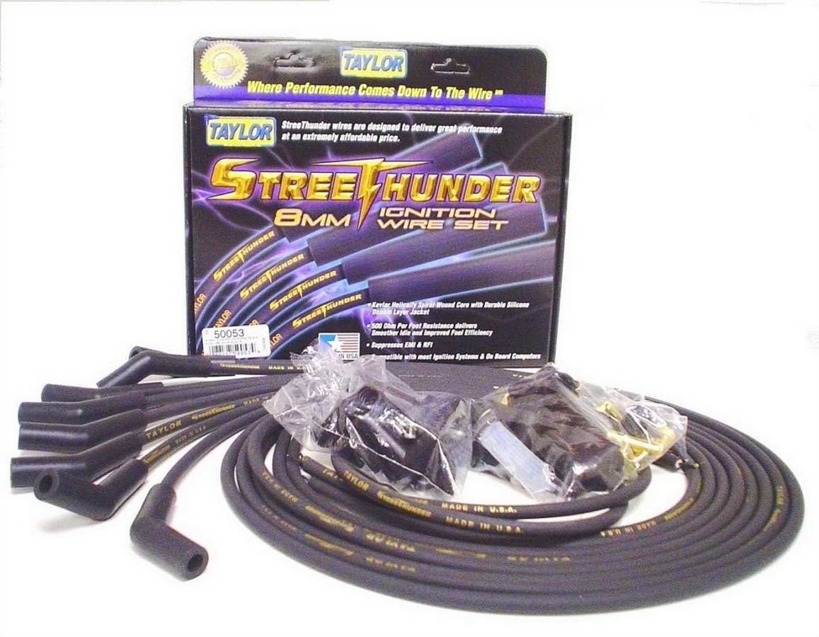 Taylor/VERTEX Street Thunder Spark Plug Wire Set 50053, 8 mm Spiral Core, Black, 135-Degree Boots