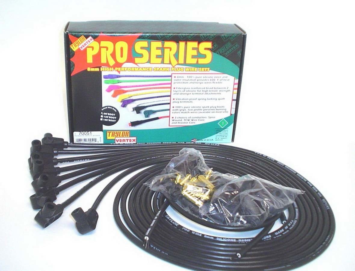 Taylor/Vertex 70051 Pro Wire 8 mm Spiral Core Spark Plug Wire Set, Black, 90-Degree Boots