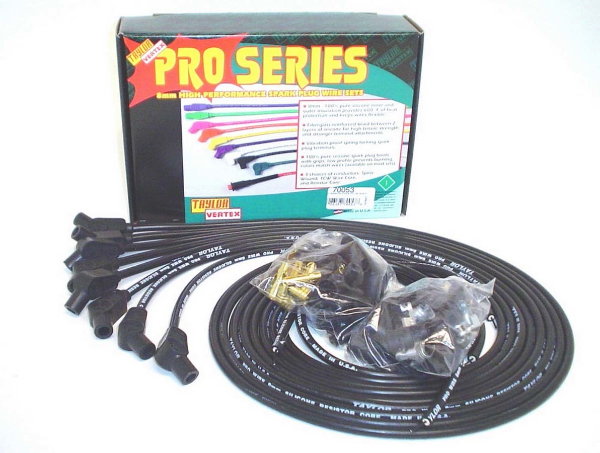 Taylor/VERTEX 70053 Pro Wire 8 mm Spiral Core Spark Plug Wire Set, Black, 135-Degree Boots