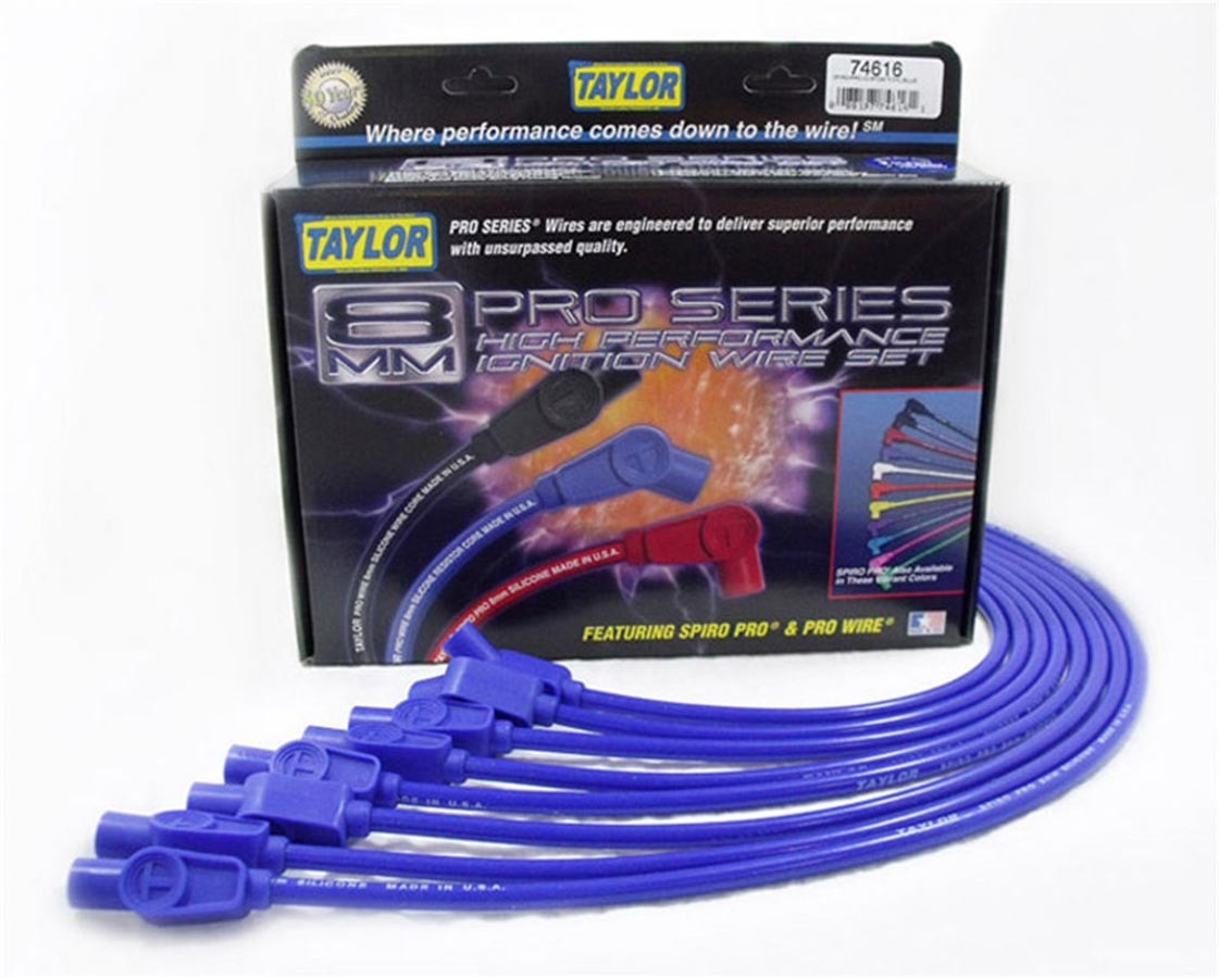 Taylor/VERTEX 74616 Pro Wire Spark Plug Wire Set, 8 mm Spiral Core, Blue, Small Block Chevy