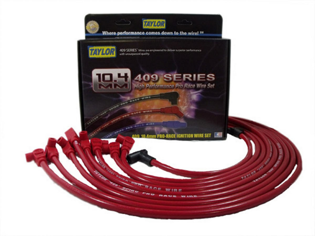 Taylor/VERTEX 79230 Race-Fit 409 Pro Race Spark Plug Wire Set, 10.4 mm, Red, SBC HEI Under Header