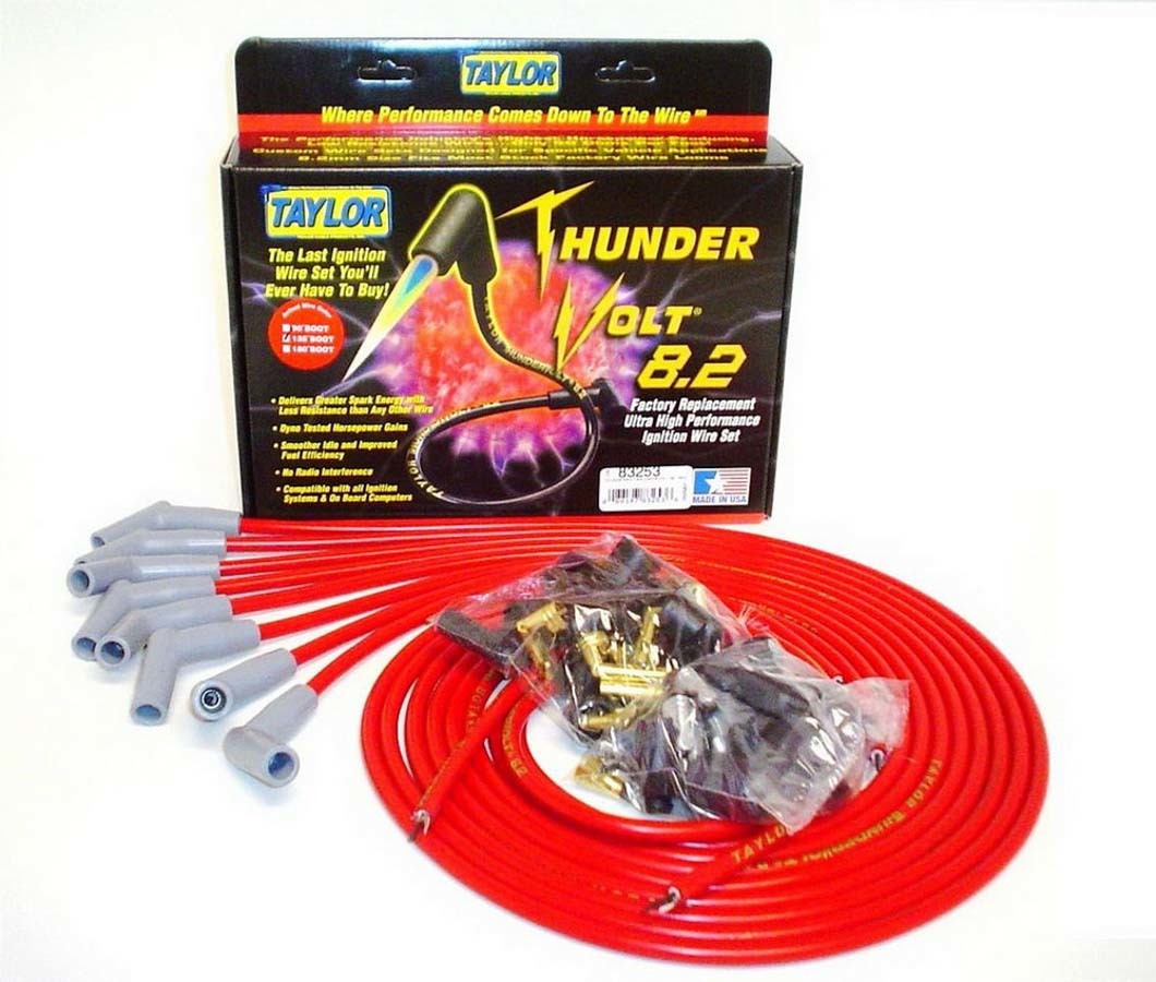 Taylor/Vertex ThunderVolt Spark Plug Wire Set 83253, 8.2 mm Red Spiral Core, 135-Degree Boots