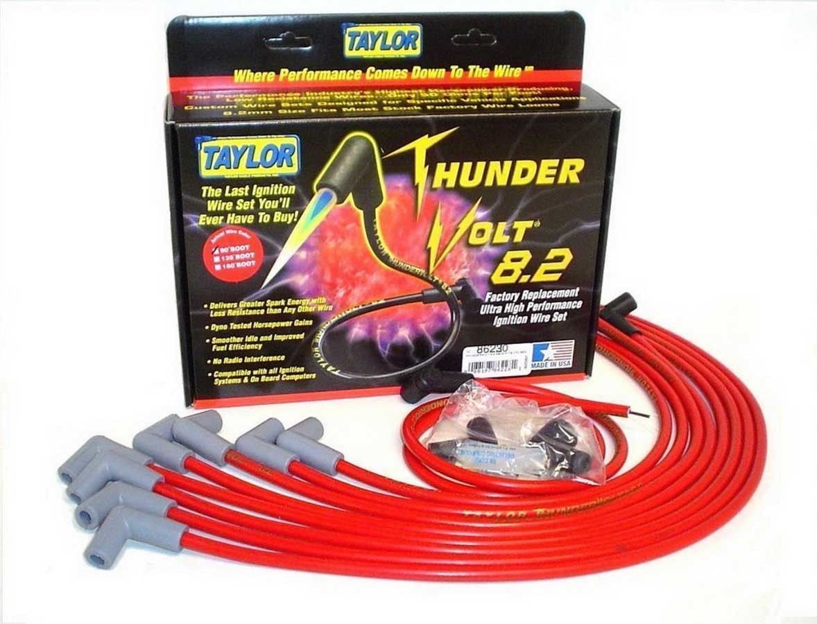 Taylor/VERTEX 86230 ThunderVolt 8.2 mm Spark Plug Wire Set, Red, 90-Degree Boots, Small Block Chevy